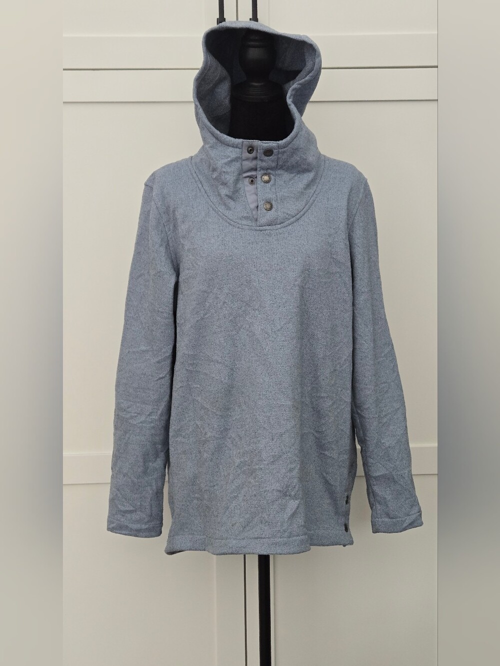 The North Face Knit Stitch Fleece Light Blue Gray Hoodie Pullover Snap Scuba L